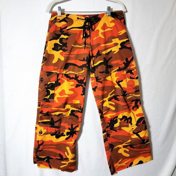 Rothco Womens Cargo Camo Pants Sz XXS Paratrooper Drawstring Waist Orange - Picture 1 of 14